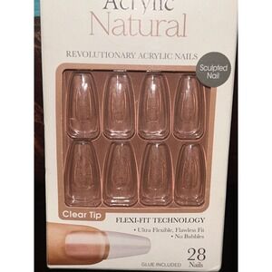 KISS Salon Acrylic Natural Long Clear Tip Revolutionary Nails 28 Count